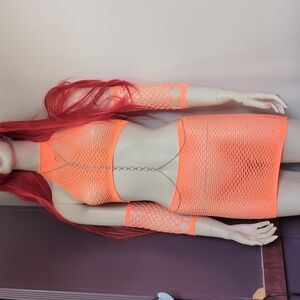 Rhinestone Fishnet Set - Top, Skirt & Gloves